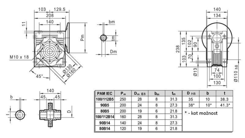 PMRV-90 REDUKTOR ELEKTROMOS MOTORHOZ MS90 (1.1-1.5kW) ARÁNY 40:1