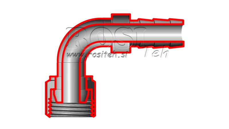 RACCORD FEMALE HYDRAULIQUE 1/2 COUDE 90° POUR DURITE EN CAOUTCHOUC Φ 12-13