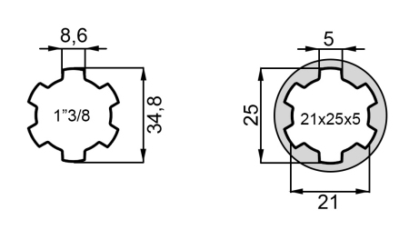 ADAPTADOR P.T.O. 13/8 21x25x5 - 6 DENTES