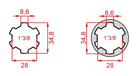 KARDANOVÝ ADAPTÉR S ČEPEM Z 1-3/8 NA 1-3/8 (150 mm)