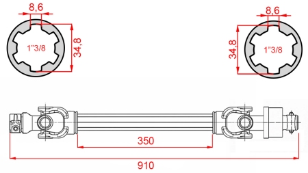 ECO KARDANAKSEL 910mm 30-75HP MED FRIHJULSKOBLING