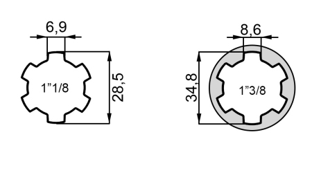 P.T.O. ADAPTER fra 1”1/8 til 1”3/8