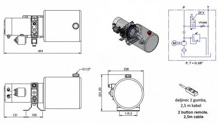 MINI JEDNOSTKA ZASILAJĄCA HYDRAULICZNIE 24V DC - 2.2kW = 2.1cc - 8 lit - montaż jednofazowy (metal)