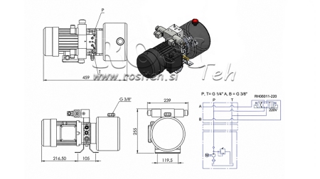 MINI HYDRAULIKAGGREGAT 380V AC (0.75 kW) - 3.7 cc - 5.2 lit/min - tank 4 lit