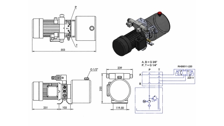 MINI HYDRAULIKAGGREGAT 380V AC (1.5 kW) - 5.8 cc - 8.2 lit/min - tank 6 lit
