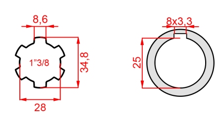 KARDANOVÝ ADAPTÉR 1-3/8 - OTVOR fi 25 mm (145 mm)