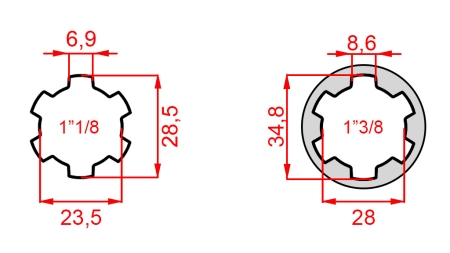 KARDANSKI ADAPTER OD 1-3/8 NA 1-1/8 (140 mm)