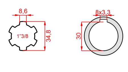 KARDANADAPTERI 1-3/8 - REIKÄ fi 30 mm (145 mm)