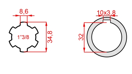 P.T.O. ADAPTER 1”3/8 - HOLE dia32mm