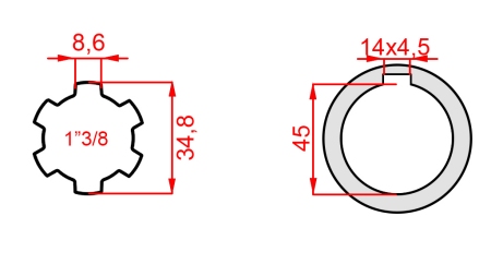 PTO ADAPTER 1-3/8 - HOLE fi 45 mm (180 mm)