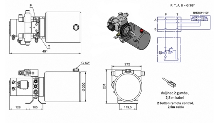 UNITÀ DI POTENZA IDRAULICA MINI 12V DC - 1.6KW = 2.1CC - 8 LIT - UNITÀ A DOPPIO EFFETTO (METALLO)