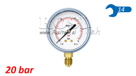 MANOMETRO DN63 VERTICAL 0 - 20 BAR - 1/4