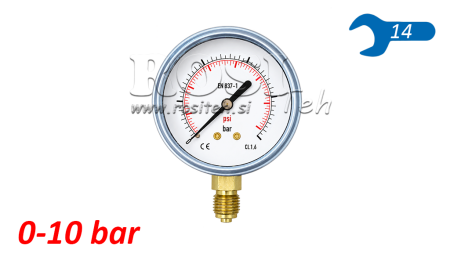 MANOMETER DN63 VERTICAAL 0 - 10 BAR - 1/4