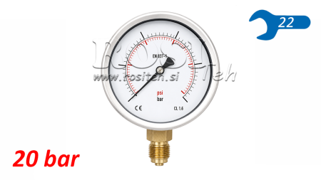 MANOMETRO DN100 VERTICAL 0 - 20 BAR - 1/2