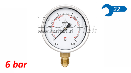 MANOMETR DN100 VERTIKÁLNÍ 0 - 6 BAR - 1/2