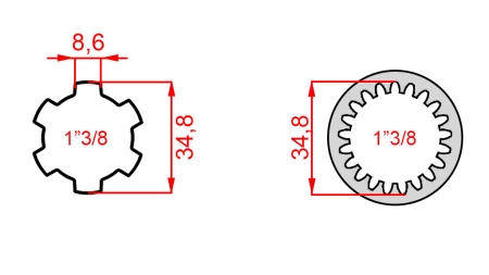 KARDANADAPTER FRA 1-3/8 (21 SPLINES) TIL 1-3/8 (150 mm)