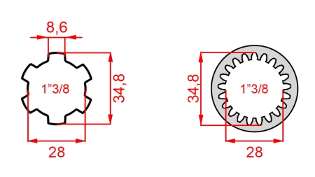 ADATTATORE CARDANICO DA 1-3/8 (21 SCANALATURE) A 1-3/8 (150 mm)