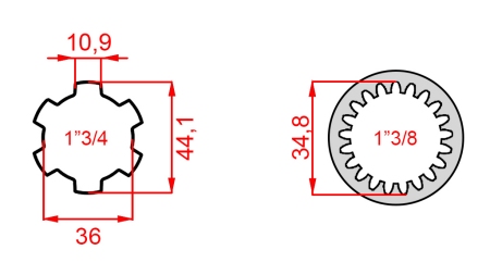 KARDÁN ADAPTER 1-3/8 (21 BORDÁS)-RŐL 1-3/4-RE (150 mm)
