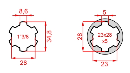 KARDÁN ADAPTER 23x28x6 (6 BORDÁS)-RŐL 1-3/8-RA (140 mm)