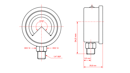VACUOMETRO DN63 VERTICAL -1 - 0 BAR - 1/4