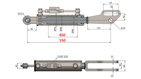 2TON. HYDRAULINEN KALLISTUSSYLINTERI NIVELPÄÄLLÄ 60/40-100 (450MM-550MM)