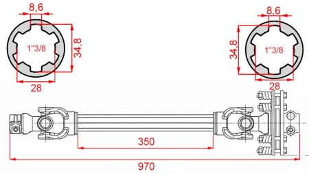 ECO KARDANOVÝ HŘÍDEL 970mm 70-110HP S TŘECÍ SPOJKOU