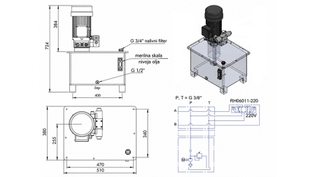 MINI HYDRAULIC POWER-PACK UNIT 380V AC (4 KW) - 8 CC - 12 LIT/MIN - TANK 40 LIT