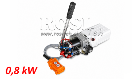 UNITÀ DI POTENZA IDRAULICA MINI 12V DC - 0.8KW = 0.5CC - 1.5 LITRI - ASSEMBLAGGIO A SINGOLO EFFETTO (PVC) CON POMPA MANUALE