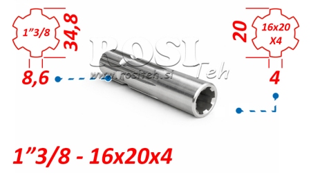 ADATTATORE CARDANICO DA 16x20x4 (6 SCANALATURE) A 1-3/8 (120 mm)