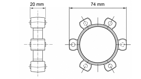 GIUNTO A STELLA PER INSERTO IN GOMMA ND16-ND17 (74mm)