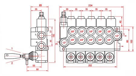 VALVOLA IDRAULICA MANUALE – DISTRIBUTORE A 5 SEZIONI 5xR40 ECO