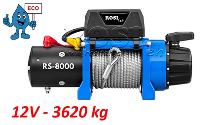 12 V VERRICELLO ELETTRICO RS-8000 - 3620 KG - FUNE D'ACCIAIO - ECO