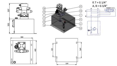 MINI AGGREGATO IDRAULICO 12V DC - 1.6kW = 2.1cc - 25 lit - assemblaggio bidirezionale (metallo)