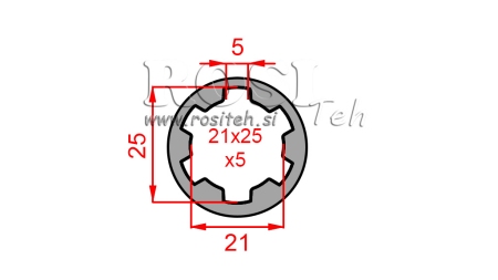 ADATTATORE CARDANICO BOCCOLA 21x25x5 (6 SCANALATURE) (60 mm)
