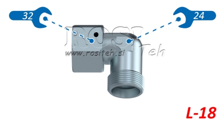 GOMITO IDRAULICO 90° L-18 CON DADO GIREVOLE M26X1,5