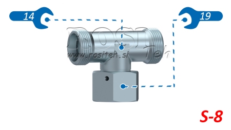 RACCORDO A T IDRAULICO S-8 CON DADO GIREVOLE CENTRALE M16X1,5