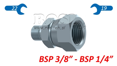 RIDUTTORE IDRAULICO CON DADO GIREVOLE BSP  3/8-BSP 1/4