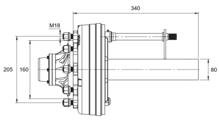 SEMIALBERO CON FRENI - 4400 kg (6 VITI) - 340 mm