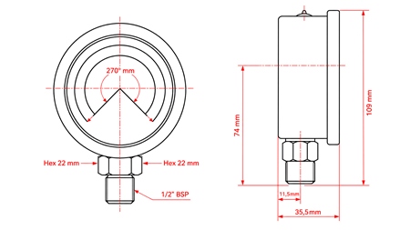 MANOMETR DN100 VERTIKÁLNÍ 0 - 250 BAR - 1/2