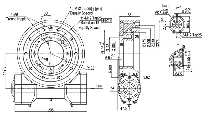 WORM GEAR SLEW DRIVE SERIES WEA7 - 3,5 kNm - GEAR RATIO 47:1 - ECO