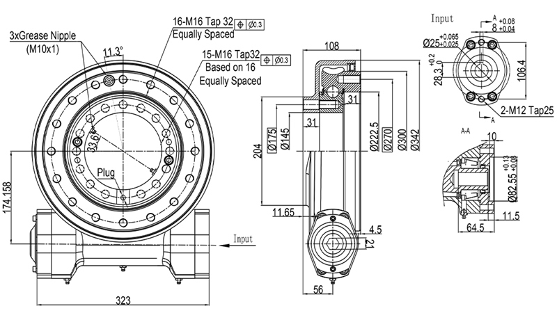 WORM GEAR SLEW DRIVE SERIES WEA9 - 8 kNm - GEAR RATIO 62:1 - ECO