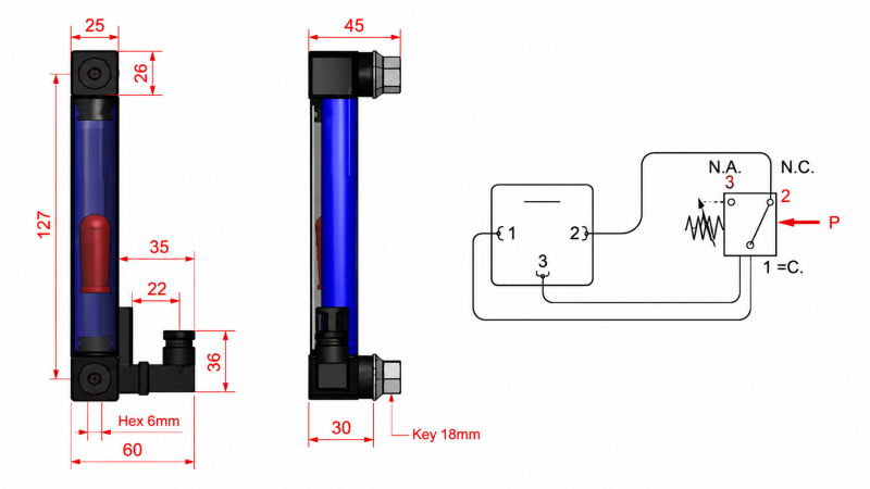 ÉCHELLE DE MESURE DU NIVEAU D'HUILE GRANDE M12 - 127MM AVEC INTERRUPTEUR