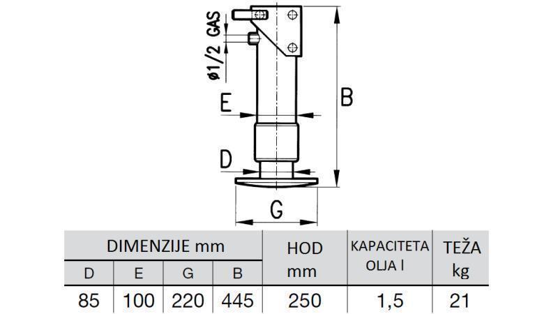 HYDRAULINEN JALKA YKSI-SUUNTAINEN 6 TON 250mm