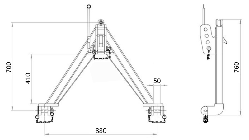 PREDNÝ TROJUHOLNÍK PRE PREDNÚ HYDRAULIKU TRAKTORA CAT. 2 - 760 MM - 1400 KG