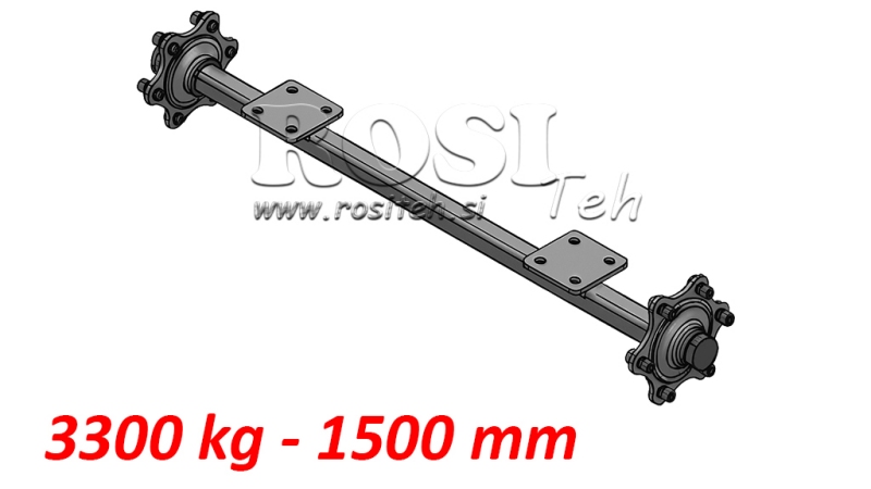 ESSIEU POUR REMORQUE 3300 KG SANS FREIN (1500 MM) AVEC PLAQUE DE MONTAGE