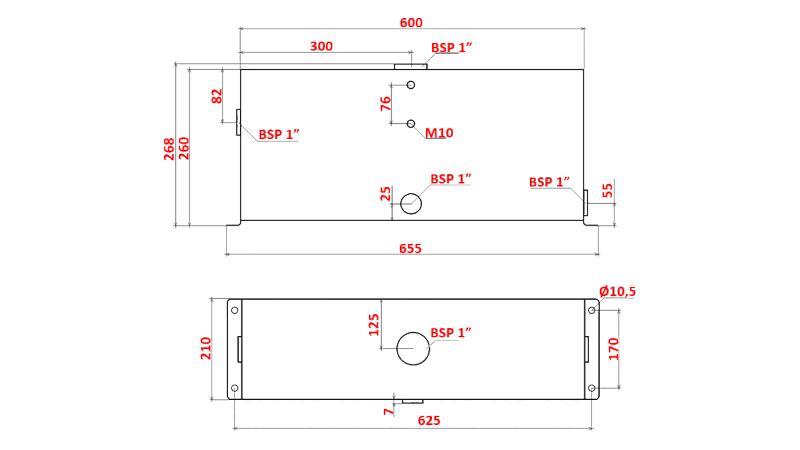 SERBATOIO IN METALLO 25 LITRO CUBO 260x210x600mm COMPLETO DI ATTREZZATURA