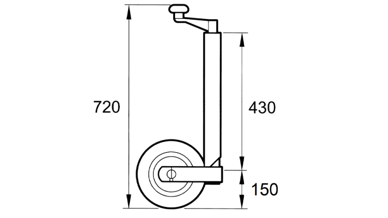 THREADED SUPPORT LEG WITH WHEEL FOR TRAILERS 250MM - 400KG