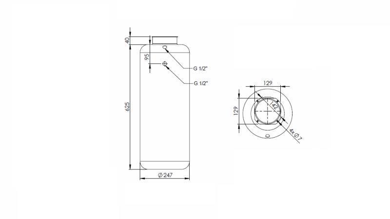 METAL RESERVOIR ROLL PP 30 LITER HORIZONTAL-VERTICAL-dimensions