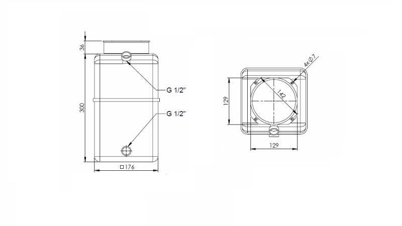 PVC RESERVOIR ROLL PP 8 LITERS HORIZONTAL-VERTICAL - dimensions