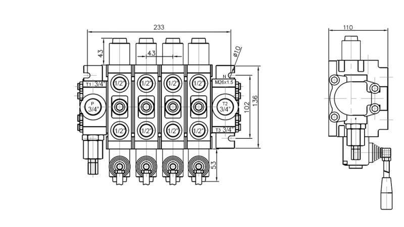 HYDRAULIC VALVE 4xPC70